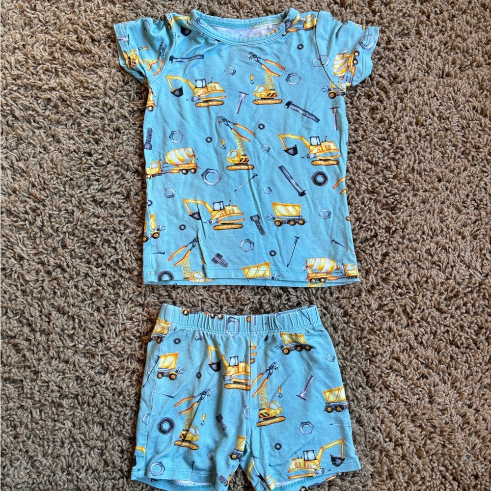 Posh Peanut Construction Pajama Set - Blue and Yellow